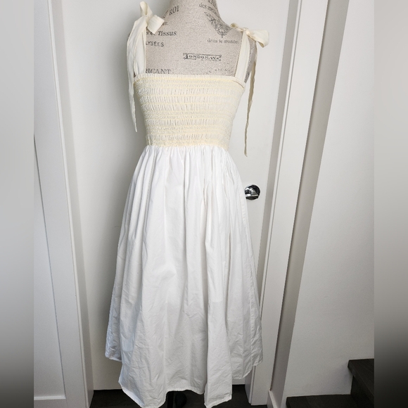 White Cotton Summer Smock Dress - Picture 2 of 14